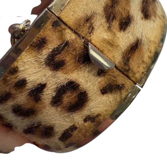 Vintage Animal Print Brown Leopard Fur ( faux ?) 1”W Statement Bracelet - Picture 7 of 10